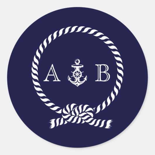 Sticker Rond Corde bleue et monogramme Ancre (Devant)