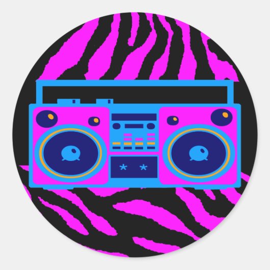 Sticker Rond COREY TIGER 1980's RETRO BOOMBOX TIGER STRIPES (Devant)