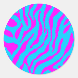 STICKER ROND COREY TIGER ANNÉES 80 RÉTRO RAYURES DE TIGRE ROSE