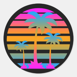 STICKER ROND COREY TIGER RETRO SUNSET PALMIERS