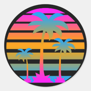 STICKER ROND COREY TIGER RETRO SUNSET PALMIERS