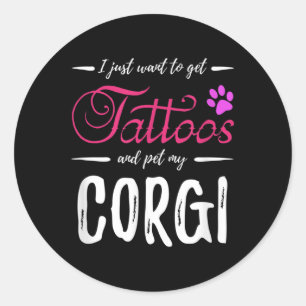 Sticker Rond Corgi Amoureux des chiens Tattoo Funny Chien Maman
