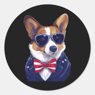 Sticker Rond Corgi avec drapeau américain patriotique