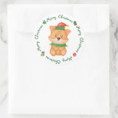 Sticker Rond Corgi Chien Chien Cute Elf Festif Joyeux Noël (Sac)