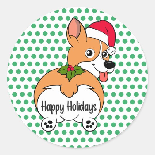 Sticker Rond Corgi chien de Noël (Devant)