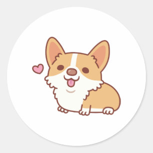 Sticker Rond Corgi Chien mignon et souriant