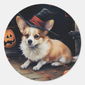 Sticker Rond Corgi Citrouilles Halloween Épouvantable (Devant)