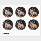 Sticker Rond Corgi Citrouilles Halloween Épouvantable (Feuille)