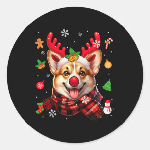 Sticker Rond Corgi Cosplay Reindeer Costume de Noël Propriétair