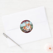 Sticker Rond Corgi dans le jardin ! (Enveloppe)