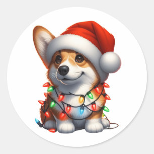 Sticker Rond Corgi de Noël mignon