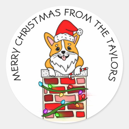 Sticker Rond Corgi de Noël personnalisé (Devant)