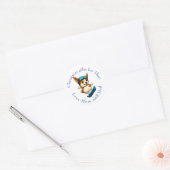 Sticker Rond Corgi de plaisir du snowboard (Enveloppe)