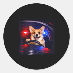 Sticker Rond Corgi drôle conduisant un mème chien conduisant un