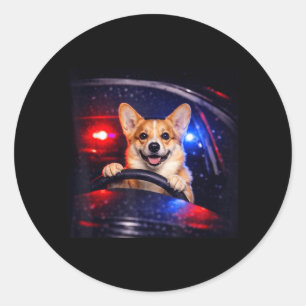 Sticker Rond Corgi Drôle Mème De Chien Qui Conduit Une Voiture