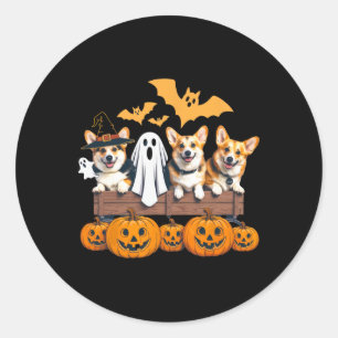 Sticker Rond Corgi Halloween Trio Funny Éffrayant Amoureux des