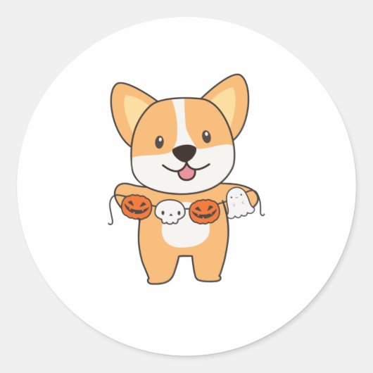 Sticker Rond Corgi Happy Halloween Dog Costume (Devant)