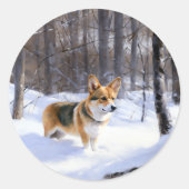 Sticker Rond Corgi laisse neiger Noël (Devant)