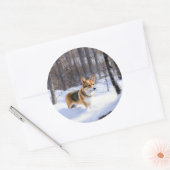 Sticker Rond Corgi laisse neiger Noël (Enveloppe)
