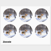 Sticker Rond Corgi laisse neiger Noël (Feuille)