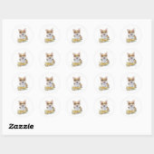 Sticker Rond Corgi Livres Fleurs (Feuille)