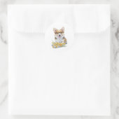 Sticker Rond Corgi Livres Fleurs (Sac)