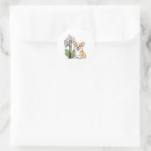 Sticker Rond Corgi mignon avec orchidée (Sac)