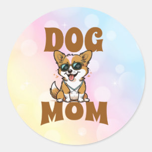 Sticker Rond Corgi mignon portant des lunettes de soleil Chien