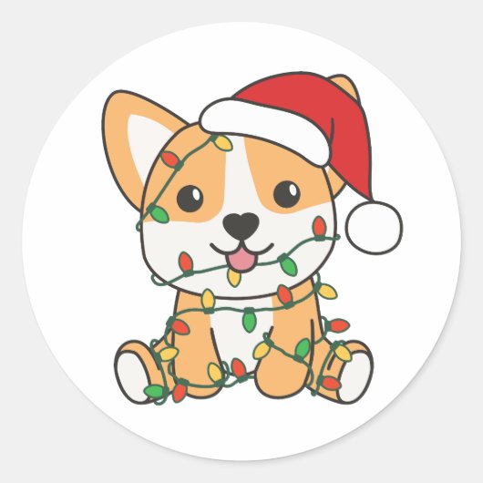 Sticker Rond Corgi Noël Animaux d'hiver Chien (Devant)