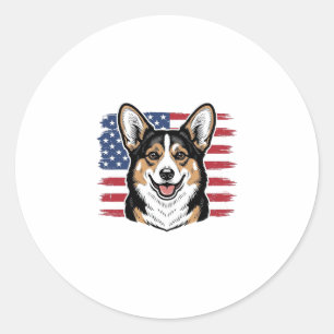 Sticker Rond Corgi patriotique drapeau américain vecteur vintag