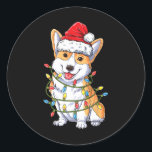 Sticker Rond Corgi Père Noël Christmas Tree Lights Xmas Boys Me<br><div class="desc">Corgi Père Noël Noël Arbre Lumières Noël Garçons Hommes Corgmas Chien</div>