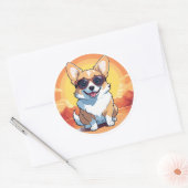Sticker Rond Corgi souriant (Enveloppe)
