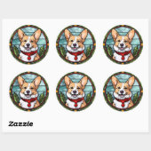 Sticker Rond Corgi vitrail de Noël (Feuille)