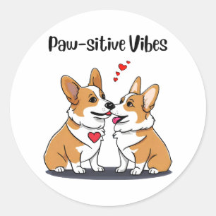 Sticker Rond Corgis Vibes en Amour