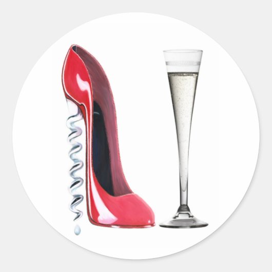 Sticker Rond Corkvis Talon Rouge Stiletto Chaussure Champagne F (Devant)