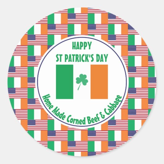 Sticker Rond Corned Beef Cabbage ST PATRICK'S DAY Irish USA (Devant)
