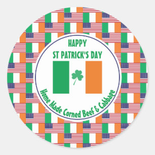 Sticker Rond Corned Beef Cabbage ST PATRICK'S DAY Irish USA