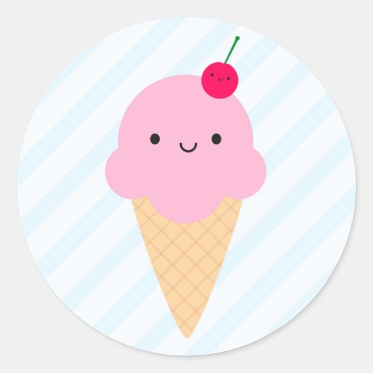 Sticker Rond Cornet de crème glacée de Kawaii (Devant)
