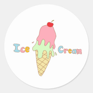 Sticker Rond Cornet de crème glacée en bon état de fraise