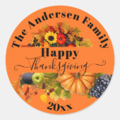 Sticker Rond Cornucopia de la famille de Thanksgiving de couleu (Devant)