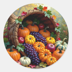 Sticker Rond Cornucopia de la récolte d'automne et des bénédict
