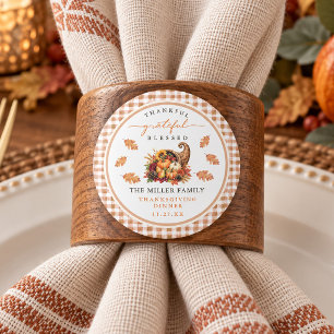 Sticker Rond Cornucopia Gingham de remerciement pour Thanksgivi
