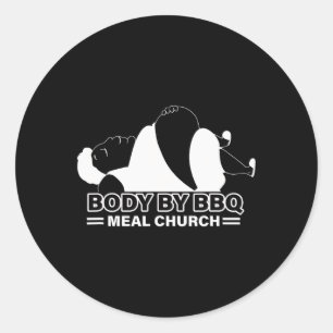 Sticker Rond Corps Drôle Par Bbq Vintage Meat Church