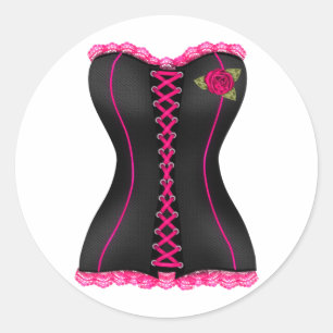 Sticker Rond Corset noir rose