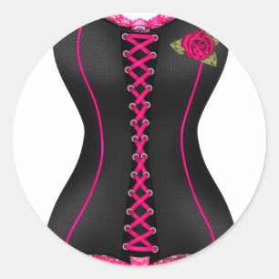 Sticker Rond Corset noir rose