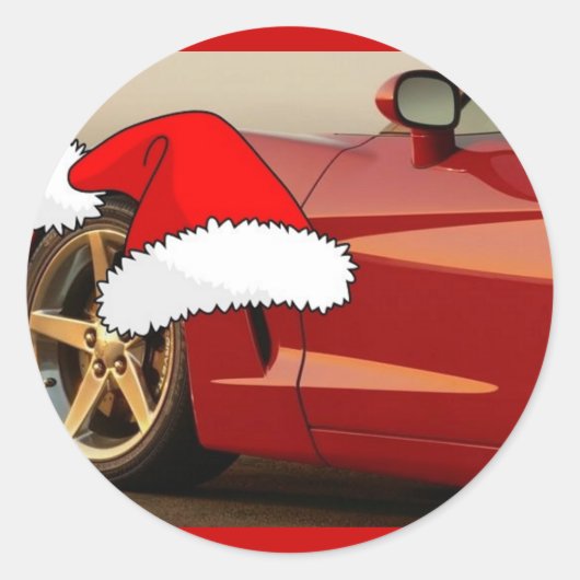 Sticker Rond Corvette rouge Noël (Devant)