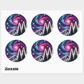 Sticker Rond Cosmic Forest: Galaxy Meets Nature (Feuille)