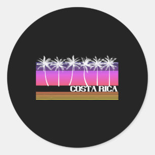 Sticker Rond Costa Rica Style Rétro Île de Plage Coucher de Sol