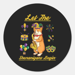 Sticker Rond Costume Amoureux des chiens Corgi Joyeux Mardi Gra