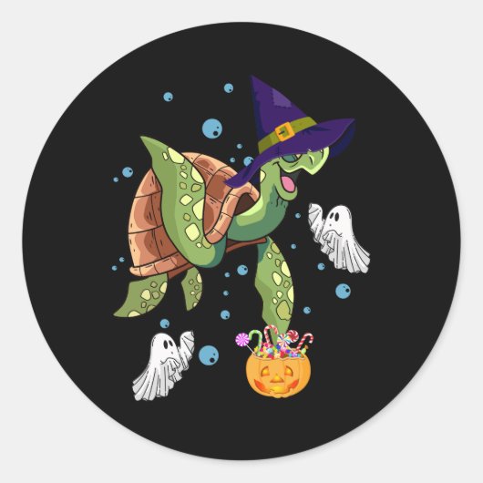 Sticker Rond Costume Casquette de sorcière de tortue d'Hallowee (Devant)